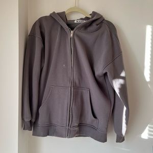 Jackets & Coats | Dark Grey Zip Up Cotton Jacket Hoodie Oversized ...